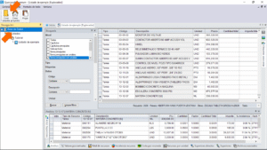 Quercusoft. Una flecha señala el nodo "Base de datos" en el panel "Navegación" y una flecha señala el botón "Crear carpeta" en la barra de herramientas.