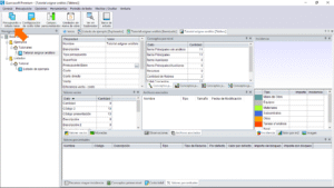 Quercusoft. Vista "Tablero". Se muestra una flecha señalando el botón "Presupuesto o listado base".