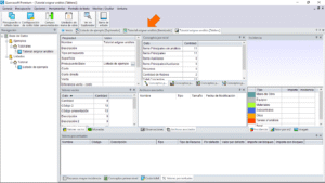 Quercusoft. Vista "Tablero". Una flecha señala la pestaña de la vista "Itemizado" del presupuesto "Tutorial asignar análisis".
