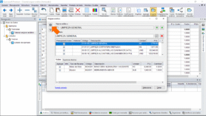Quercusoft. Cuadro de diálogo "Asignar análisis". Una flecha señala el botón "Configuración", en el botón se muestra un icono, no el texto. El panel "Configuración" está contraído.