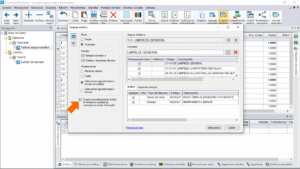 Quercusoft. Cuadro de diálogo "Asignar análisis". El panel "Configuración" está expandido. Una flecha señala la casilla de la opción "Sugerir automáticamente", la cual está marcada.