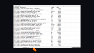 Software de hojas de cálculo. Archivo "EjemploFuenteExterna.xlsx". Se muestra la hoja "Fuente externa" con los datos que se van a utilizar de ejemplo de fuente externa de recursos con precios actualizados. Una flecha señala el botón para crear una nueva hoja.