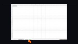Software de hojas de cálculo. Archivo "EjemploFuenteExterna.xlsx". Se muestra la nueva hoja creada, "Recursos internos". Una flecha señala la pestaña de la hoja "Recursos internos".