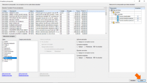 Quercusoft. Cuadro de diálogo "Actualizar presupuesto". Una flecha señala el botón "Cerrar".