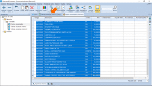 Quercusoft. Vista "Recursos". Una flecha señala la pestaña de la vista "Itemizado" del presupuesto "Tutorial actualizar precios 2".