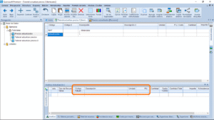 Quercusoft. Vista "Itemizado". Panel "Análisis". Un rectángulo enmarca los encabezados de las columnas "Código", "Descripción", "Unidad" y "P.U." las cuales se muestran en ese orden.