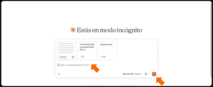 Asistente de IA. Una flecha señala los archivos adjuntos, PresupuestoEjemplo.xlsx y FormatoQuercusoftXLSX.txt, y el texto pegado del prompt. Otra flecha señala el botón para ejecutar el prompt.