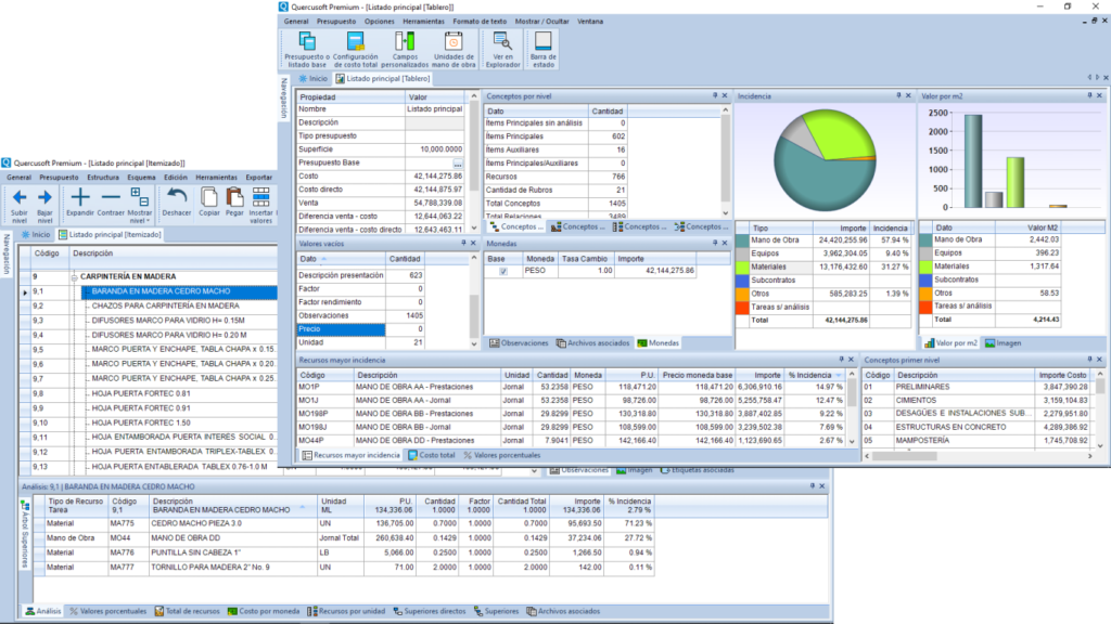 Vista Tablero y vista Itemizado de Quercusoft