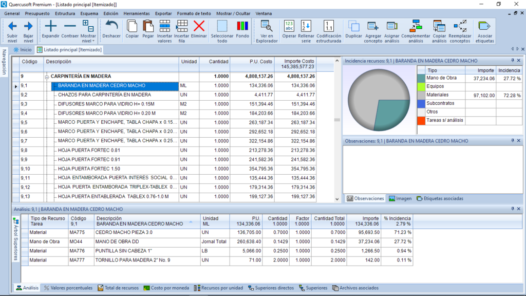 Vista Itemizado de Quercusoft